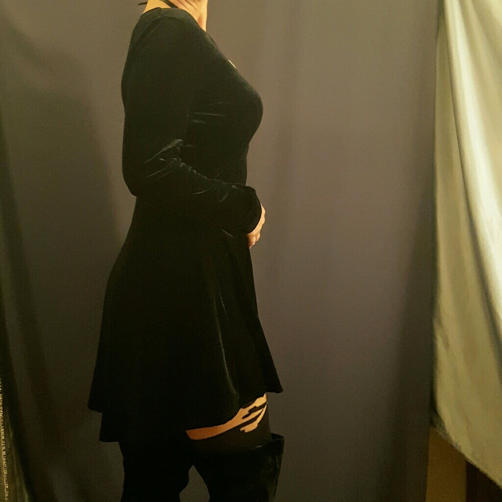 Velvet long sleeve skater dress